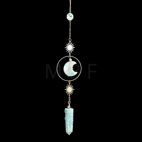 Natural Amazonite Moon & Bullet Window Hanging Suncatchers DJEW-PW0009-035I-1