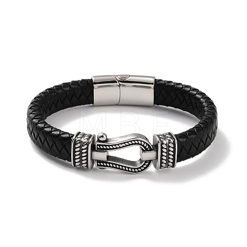 Men's Braided Black PU Leather Cord Bracelets BJEW-K243-36AS-1
