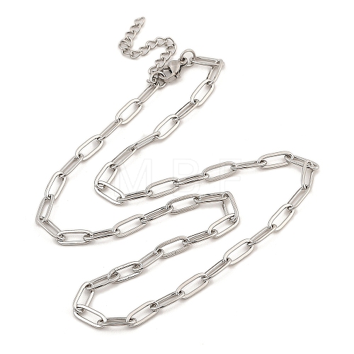 Non-Tarnish 304 Stainless Steel Paperclip Chain Necklace for Women NJEW-C011-03P-01-1