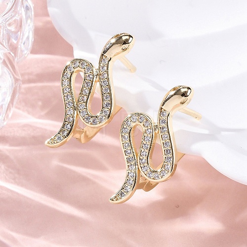 Brass Clear Cubic Zirconia Hoop Earrings EJEW-Q014-36G-1