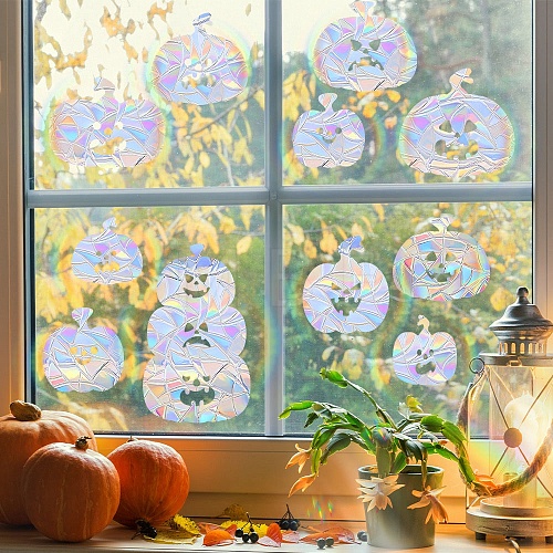 Halloween Pumpkin Rainbow Prism Electrostatic Window Stickers PW-WG3FCD8-01-1