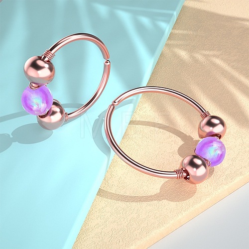 316L Surgical Stainless Steel & Round Synthetic Opal Hoop Cartilage Earrings WG5E20C-08-1