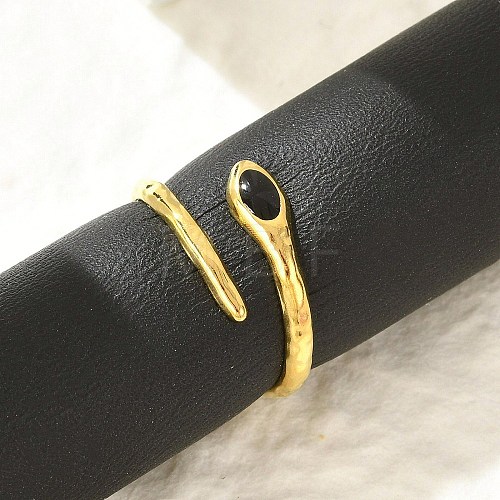 Snake 304 Stainless Steel Enamel Cuff Rings for Women RJEW-G338-10G-02-1