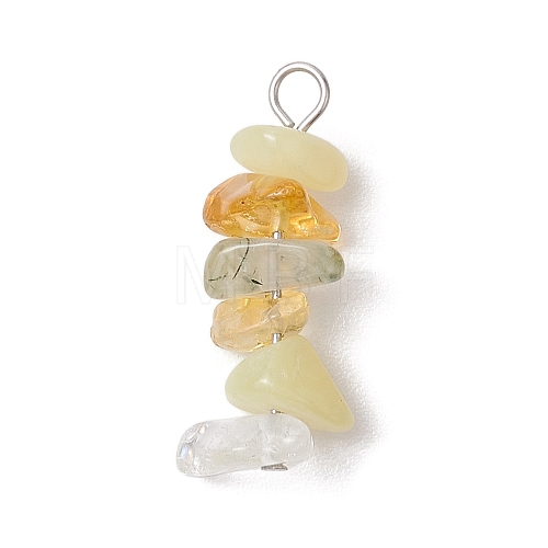 Natural Quartz Crystal & Lemon Jade & Citrine & Prehnite Chip Beaded Pendants PALLOY-JF02884-01-1