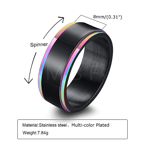 Stainless Steel Black Rainbow Color Rotatable Ring PW-WGE5FE2-04-1