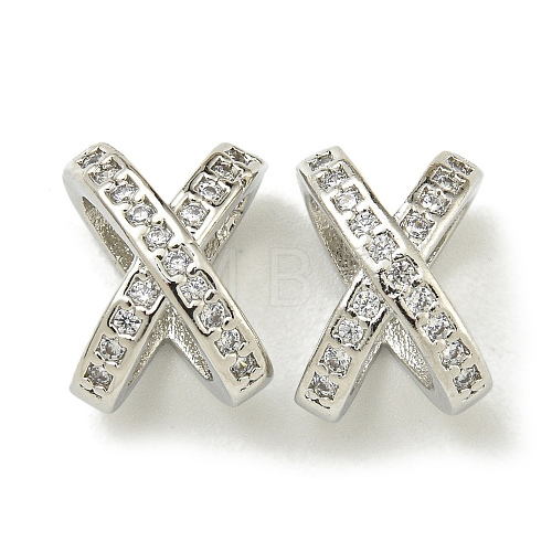 Letter X Rack Plating Brass Micro Pave Cubic Zirconia Europen Beads KK-K386-15P-1