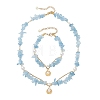 Natural Aquamarine Chips Beads Necklaces & Bracelets Sets for Women SJEW-JS01372-01-2