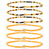 6Pcs Handmade Glass Seed Bead & Brass Beads Stretch Bracelets XZ6120-5-1