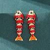 Fish Brass Micro Pave Cubic Zirconia Dangle Stud Earrings EJEW-C174-05G-04-2