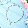 Natural Rose Quartz Heishi Beads and Rice Natural Pearl Beaded Double Layer 304 Stainless Steel Starfish Pendant Necklaces NJEW-JN05847-03-1
