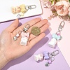 Cat Shape Flocky Opaque Resin & Opaque Acrylic Bowknot & Alloy Heart Charms Pendant Decorations HJEW-YW00343-01-4