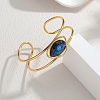 304 Stainless Steel & Teardrop Acrylic Imitation Gemstone Bead Cuff Bangles for Women BJEW-T027-01B-1