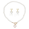 ABS Plastic Pearl Heart Pendant Necklace with Beaded Chains & Dangle Stud Earrings SJEW-AN0001-18-1