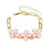 304 Stainless Steel Enamel Flower Link Bracelets for Women BJEW-Z160-02G-02-2