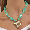Zinc Alloy Textured Heart Pendant Resin Beaded Necklaces for Women FS-WG268AD-05-1