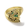 Rack Plating Brass Micro Pave Cubic Zirconia Leopard Finger Ring X-RJEW-A036-01G-2