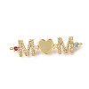 Mother's Day Brass Micro Pave Cubic Zirconia Mom Heart Connector Charms KK-Z155-03G-02-1
