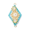 Imitation Pearl & Glass Seed Beaded Floral Rhombus Links Connector Charms PALLOY-MZ01182-2
