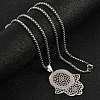 304 Stainless Steel Hollow Religion Hamsa Hand Pendant Necklaces NJEW-M086-01P-5