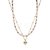 304 Stainless Steel Heart Pendant White Faux Pearl and Natural Amethyst Faceted Round Beaded Double Layer Necklaces for Women JN5423-1-5