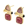 Ion Plating(IP) Natural Amethyst and Natural Rhodonite Stud Earring Findings EJEW-U014-01C-1