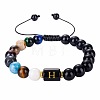 10MM Natural Black Obsidian Alphabet Beaded Braided Bracelets TO2319-8-1