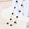 Natural Black Onyx(Dyed & Heated) Faceted Flat Round Beaded Chain Necklaces with Matte Brass Beads GG-CBA37F5-01G-11-3