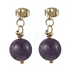 Natural Amethyst Round Beads & 304 Stainless Steel Components Dangle Earrings for Women EJEW-JE06231-03-2