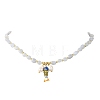 Brass Enamel Fish and Natural Pearl Rice Pendant Natural Blue Lace Agate Nuggets Beaded Necklaces for Women NJEW-JN06357-02-2