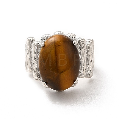 Natural Tiger Eye Oval Open Cuff Ring RJEW-P082-03P-03-1