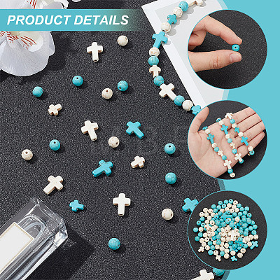 ARRICRAFT 240pcs 4 Styles Synthetic Turquoise Beads TURQ-AR0001-42-1