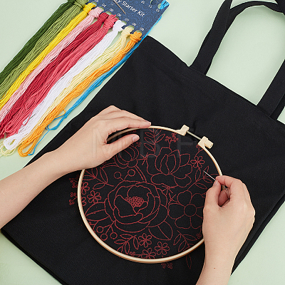 DIY Flower Pattern Tote Bag Embroidery Making Kit DIY-WH0349-21C-1