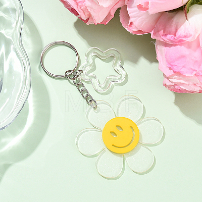 Sunflower with Smiling Face & Star Transparent Acrylic Keychains KEYC-YW00229-02-1