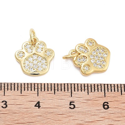 Paw Print Rack Plating Brass Micro Pave Cubic Zirconia Charms KK-G512-22G-1