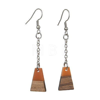 Two Tone Resin & Wood Trapezoid Dangle Earrings EJEW-JE05569-1