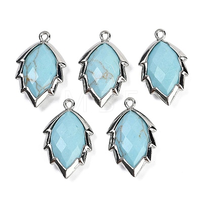 Synthetic Turquoise Faceted Leaf Pendants G-I375-04P-06-1