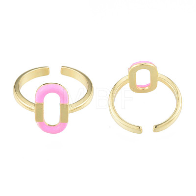 Pink Enamel Oval Open Cuff Ring RJEW-N039-104-1