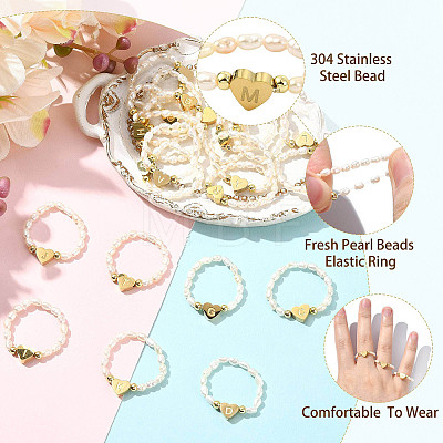 Natural Freshwater Pearl & 304 Stainless Steel Bead Finger Rings RJEW-FS00001-13-1
