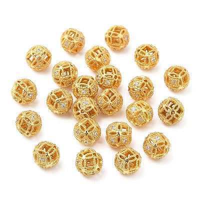 Brass Micro Pave Clear Cubic Zirconia Beads KK-I705-10G-1