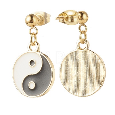 Flat Round with Yin Yang Alloy Enamel Dangle Stud Earrings EJEW-JE04893-02-1
