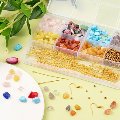 DIY Mixed Stone Chip Beads Earrings Making Kit DIY-FS0002-38-1