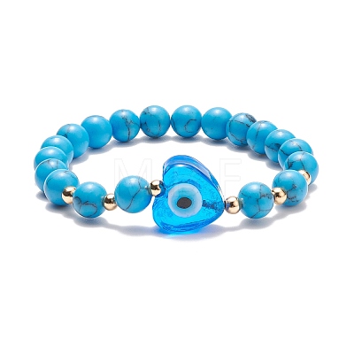 Gemstone & Lampwork Heart Evil Eye Beaded Stretch Bracelet for Women BJEW-JB08392-1