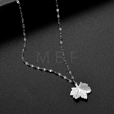 304 Stainless Steel Maple Leaf Pendant Dapped Chain Necklaces for Women WGBBABD-01-1