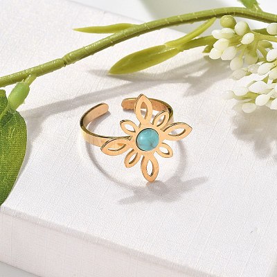 Synthetic Turquoise Finger Rings RJEW-I110-02G-02-1