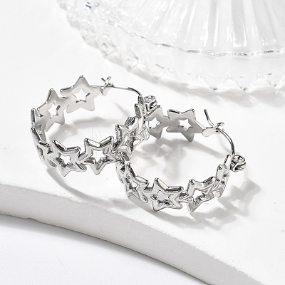 Non-Tarnish Hollow Star 304 Stainless Steel Hoop Earrings for Women STAS-A057-14P-1