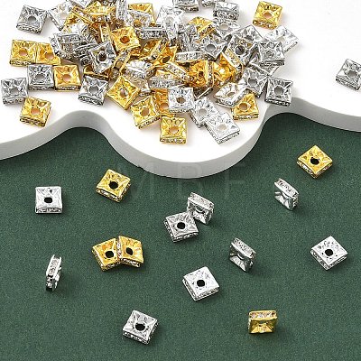 90Pcs 3 Colors Brass Rhinestone Spacer Beads KK-YW0004-58-1