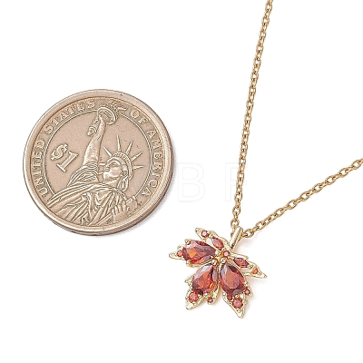 Brass Pave Cubic Zirconia Maple Leaf Pendant 304 Stainless Steel Cable Chain Necklaces for Women NJEW-JN05901-01-1