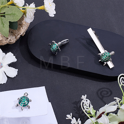 Stainless Steel Cufflinks & Brass Enamel Tie Clips AJEW-AR0005-67-1