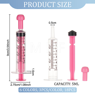 Olycraft 18Pcs 6 Colors Plastic Disposable Measurement Syringe with Cap AJEW-OC0004-52B-1