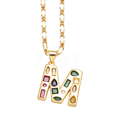 Brass Pave Colorful Cubic Zirconia Initial Pendant Necklaces FS-WG26597-13-1